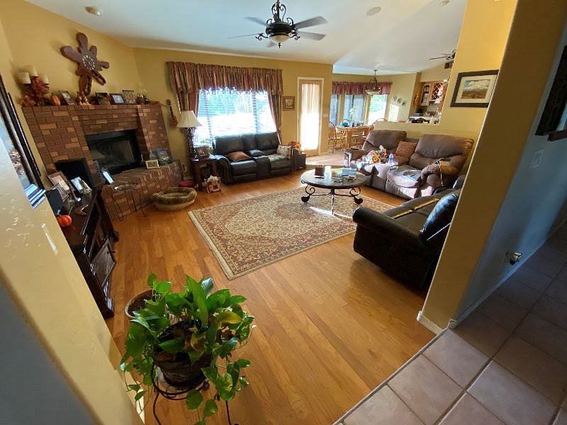 View of the family room as seen from the hallway