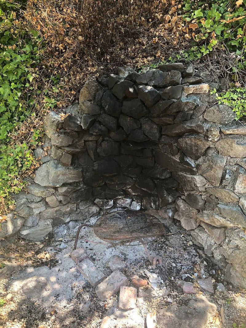 Beach area stone firepit. Lots of wood to burn on property.