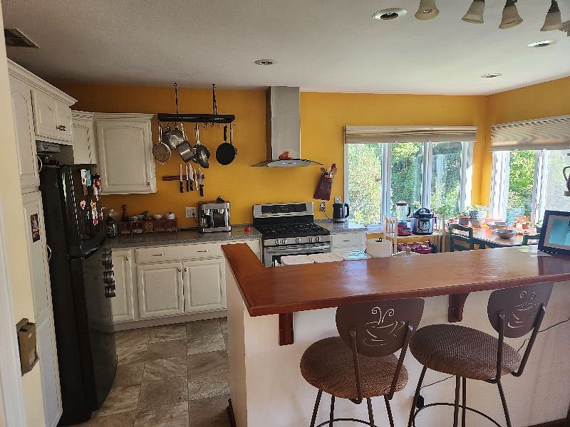 Common kitchen area with breakfast bar.