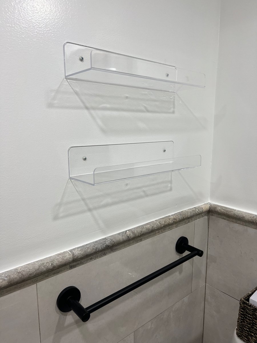 Shelves on bathroom wall