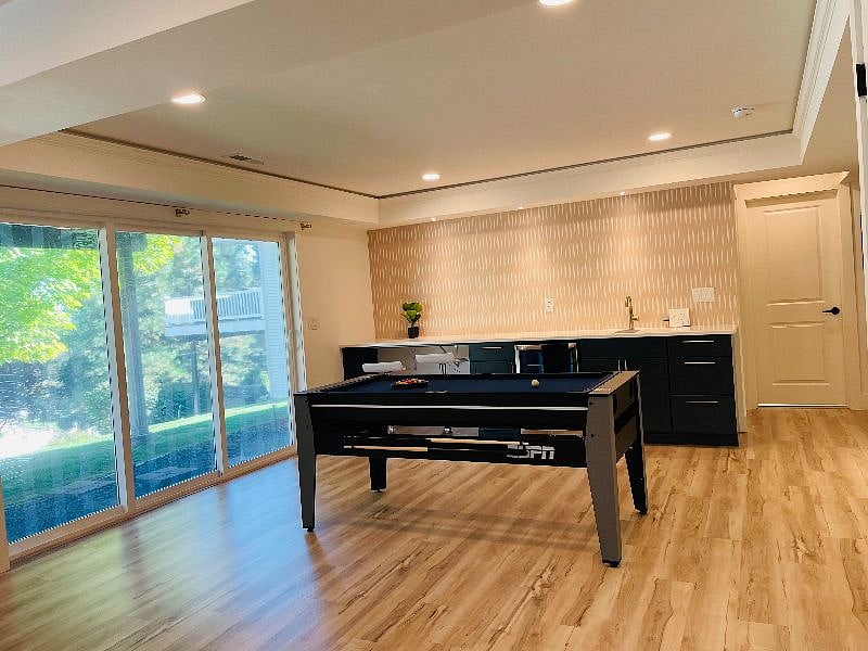 Part of the living room in the basement