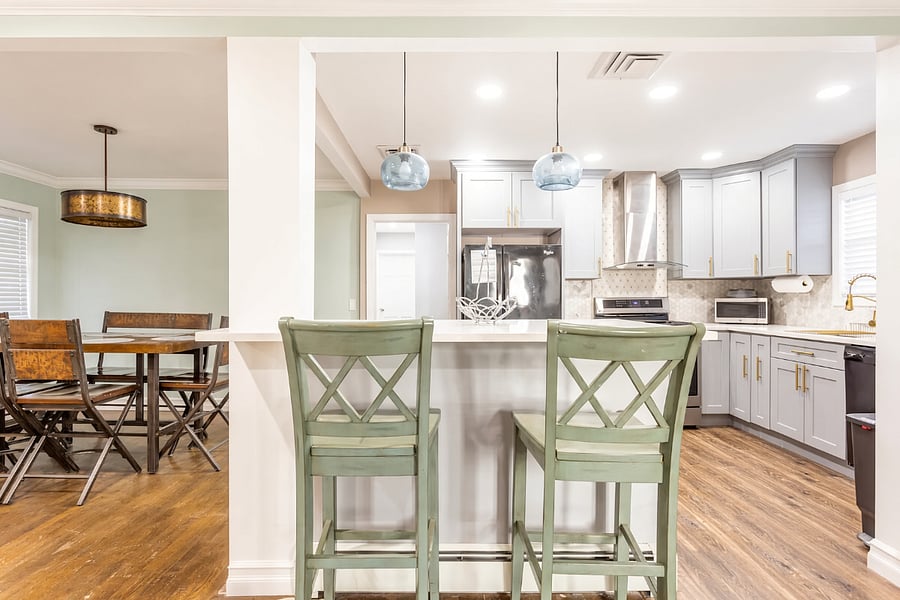 Open kitchen with breakfast bar seating
