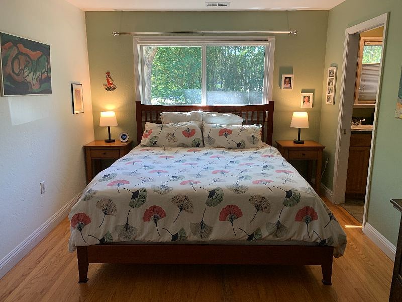 master bedroom with view to bathroom