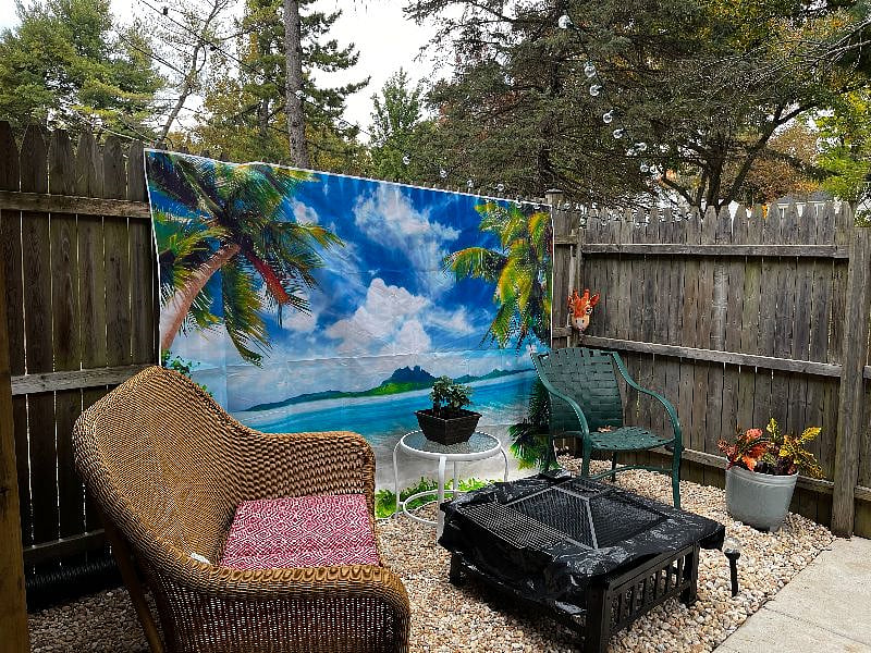 Vacation-themed patio space. 