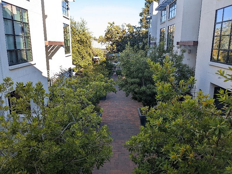 View from walkway to common area