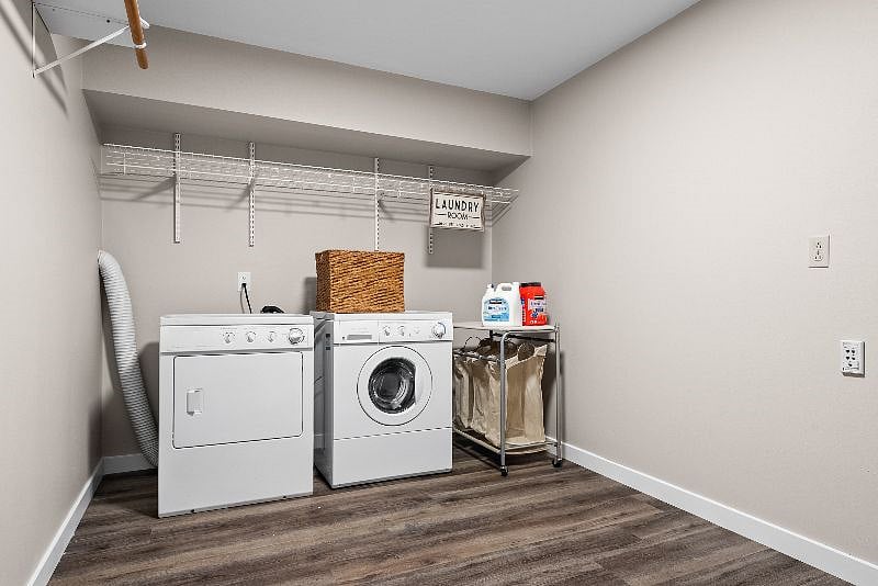 Washer and Dryer are in unit, with plenty of space to hang dry items.
