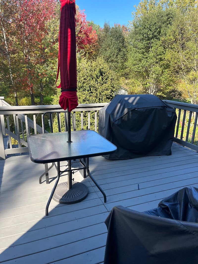 Deck off the dining room with gas grill