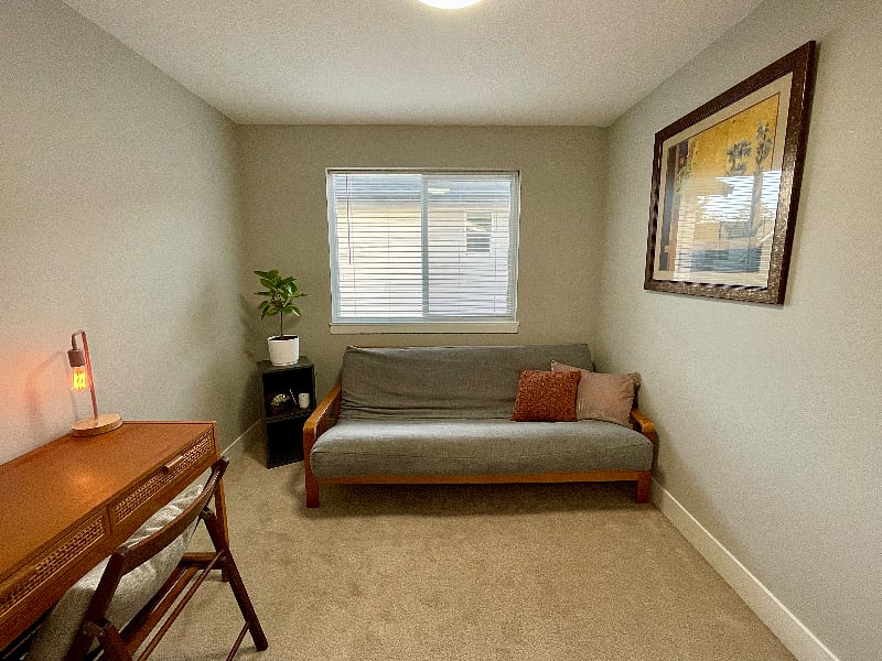 Second bedroom with full size futon and desk