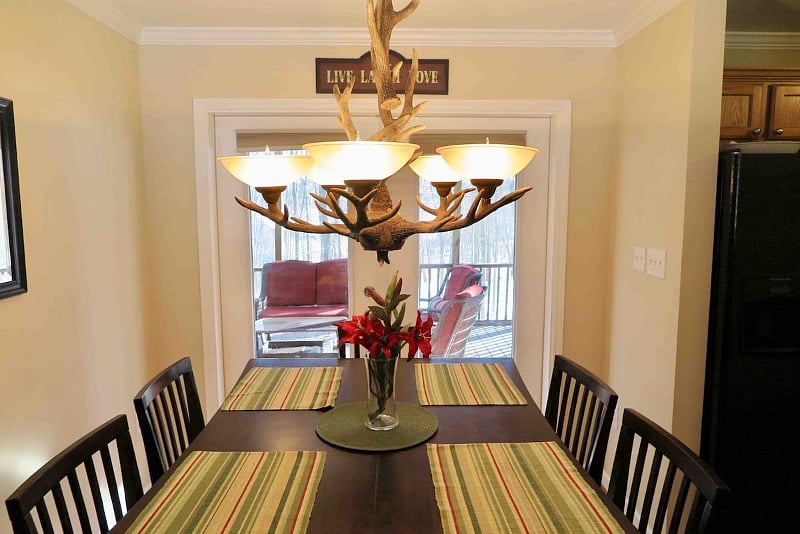 Relax with family and friends at our counter height dining table for six guest, capable of expanding to eight.