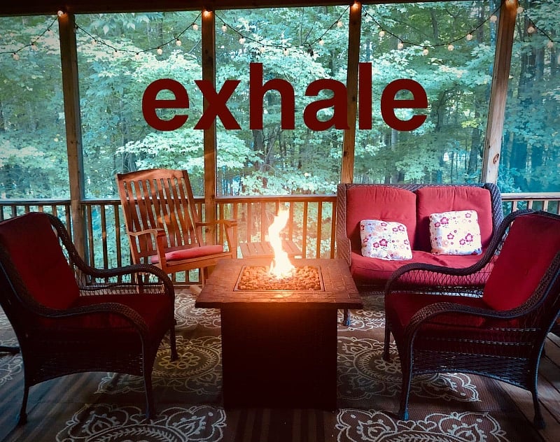 Come exhale by the fire in our screened-in porch (with a glass of wine, cup of hot chocolate, making s'mores, or napping in the hammock), surrounded only by the sights and sounds of nature.