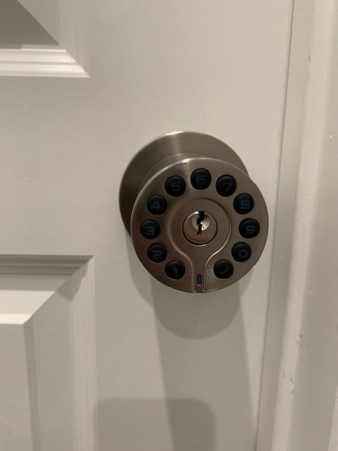 Auto Lock Door with Private Code. On Bedroom Door.