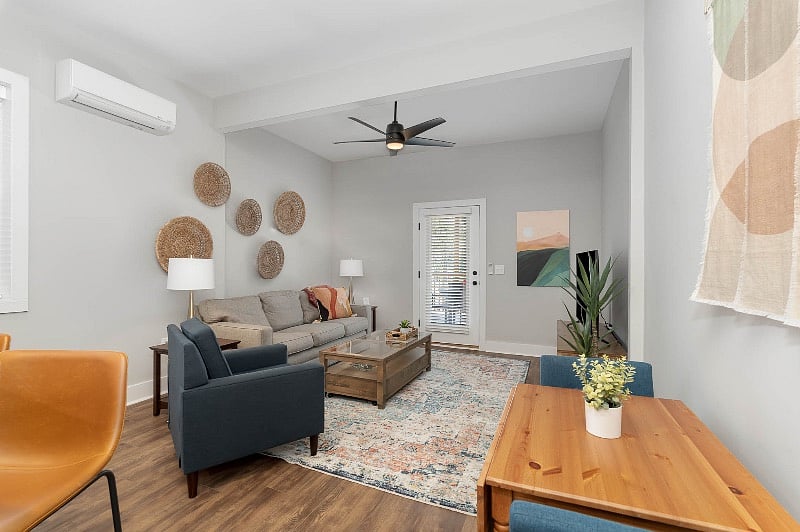 Enjoy the bright and spacious open-concept kitchen, dining and living spaces. Cafe table for 2, with seating for 4 at the bar.