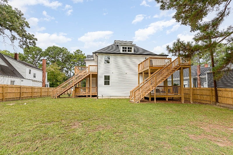 Large backyard, view of back of the house. Your deck is on the upper right side.