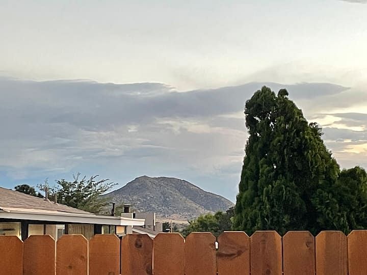 Back patio view of Sandia mountain