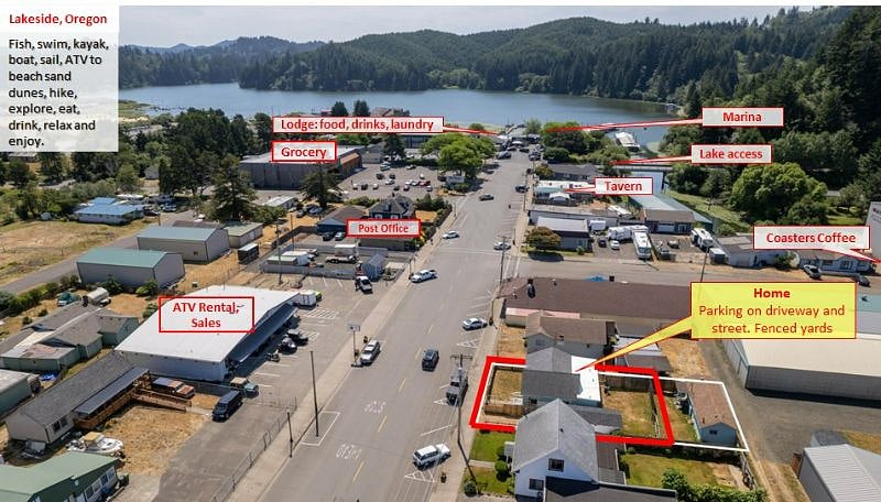 Centrally located to everything: restaurants, market, bar, ice cream, post office, hardware store, lake, beach, playground, fishing, lake, swimming.
Including Oregon's best bass fishing lake: Tenmile Lake!