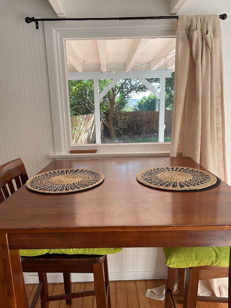 Dining with views of the private backyard