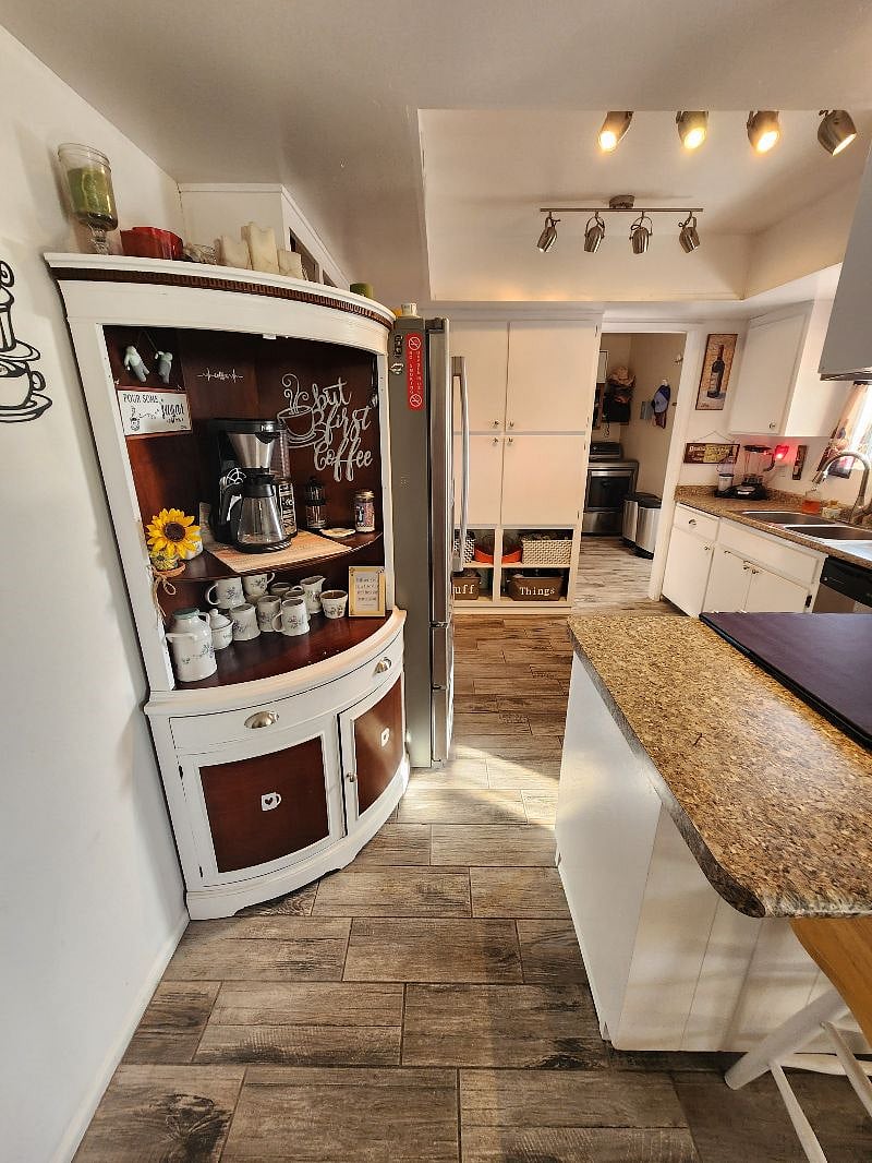 Cute little custom, corner coffee bar for your convenience.