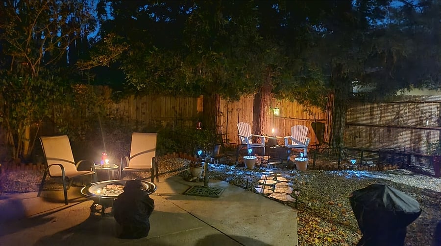 Get cozy in the corner and warm yourself by the fire pit; no need for stoking or smelling like smoke, it's propane powered!