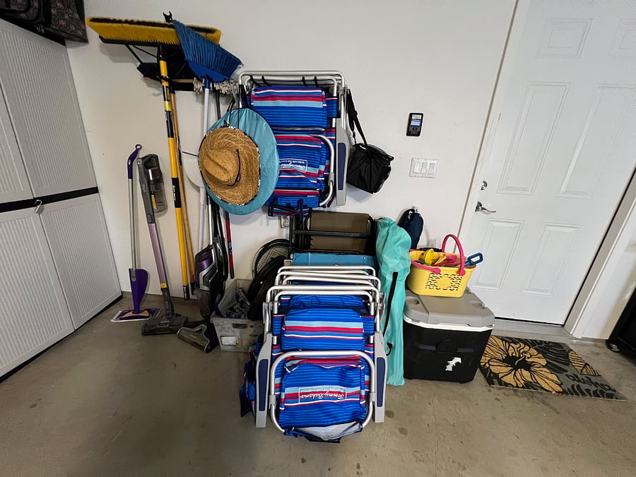 Some of the Beach Equipment (and Bicycles) in garage