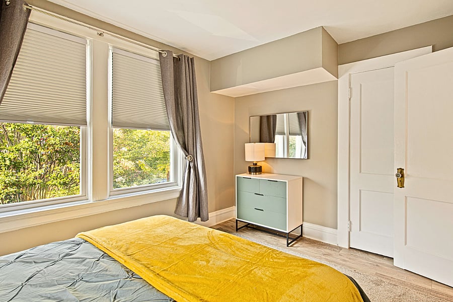 Generous closet space and dresser make unpacking easy for extended stays or family trips.