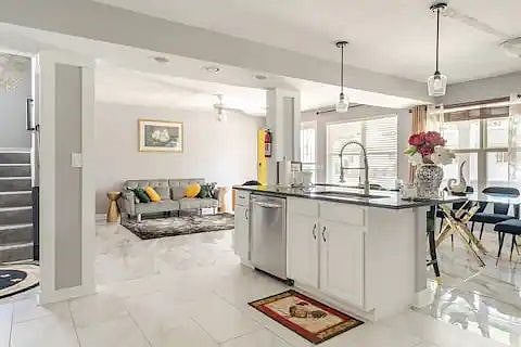 Kitchen and living areas