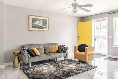 Living area showing the house entrance