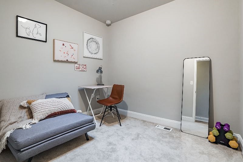 Futon pulls into twin size mattress for guests!