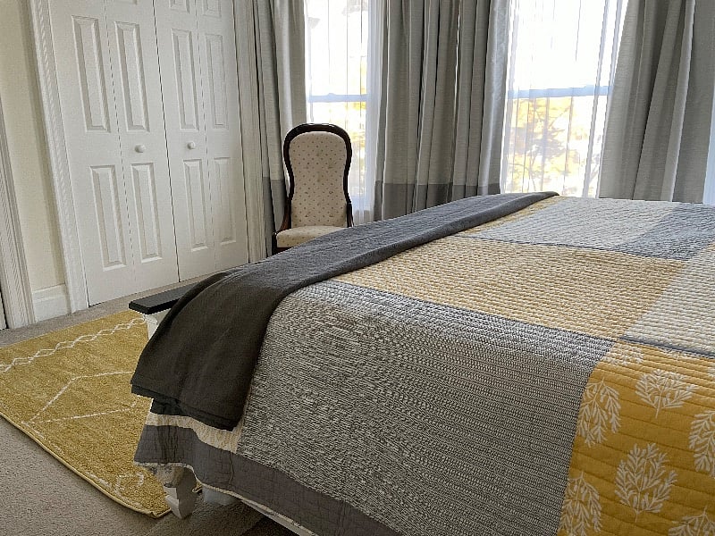 master bedroom with king bed and two double closets