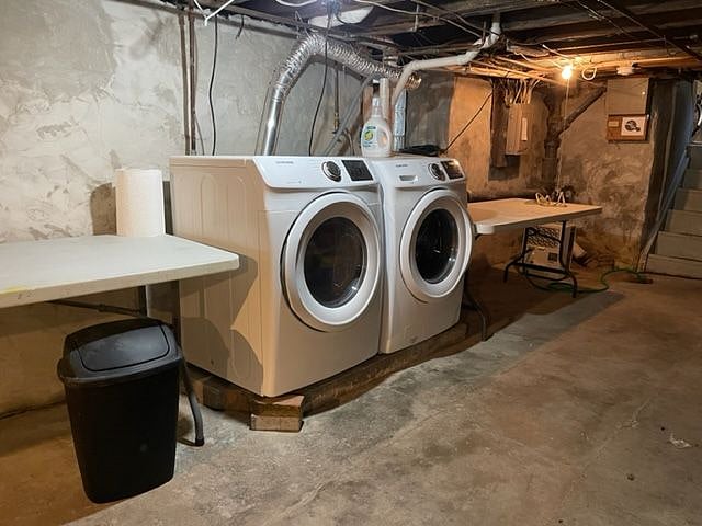 washer and dryer in basement