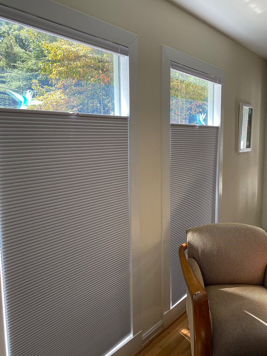 Cordless up/down shades allow light in while allowing privacy