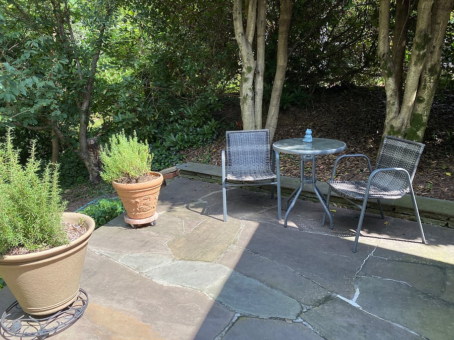 Access the back patio seating area from your bedroom!  Who knows what wildlife you'll see go by?  We've seen deer, foxes, all kinds of birds, neighbors' cats, even a turtle!