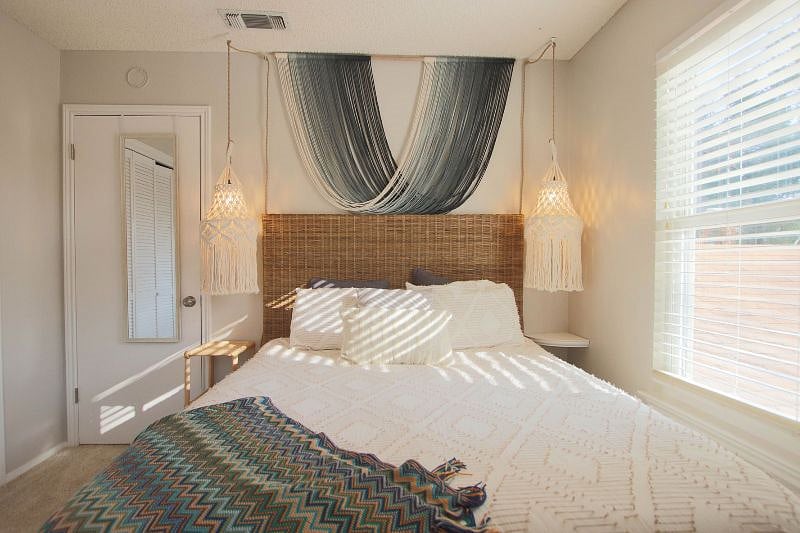 The Bamboo Room with lights that dim on a rolling switch. The Bamboo Room