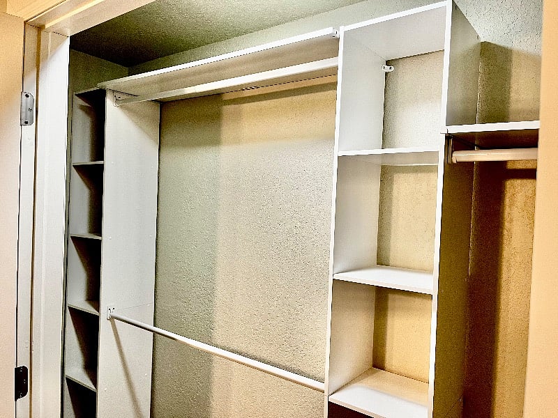 More storage in generously sized second bedroom closet.