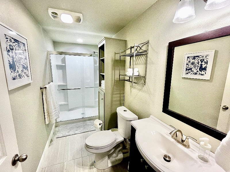 Roomy walk-in shower.