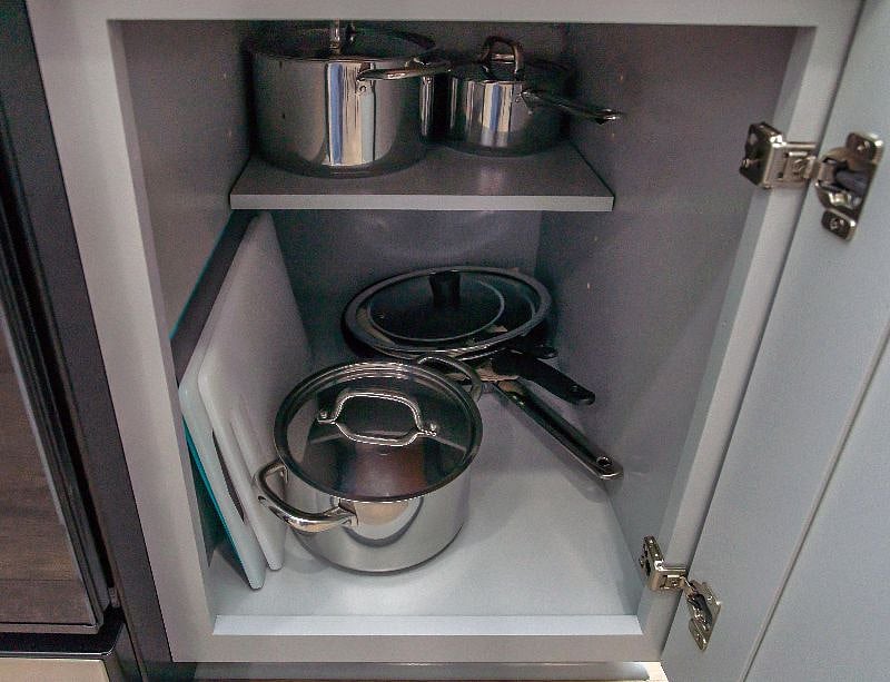 All stainless steel cookware and cutting boards.