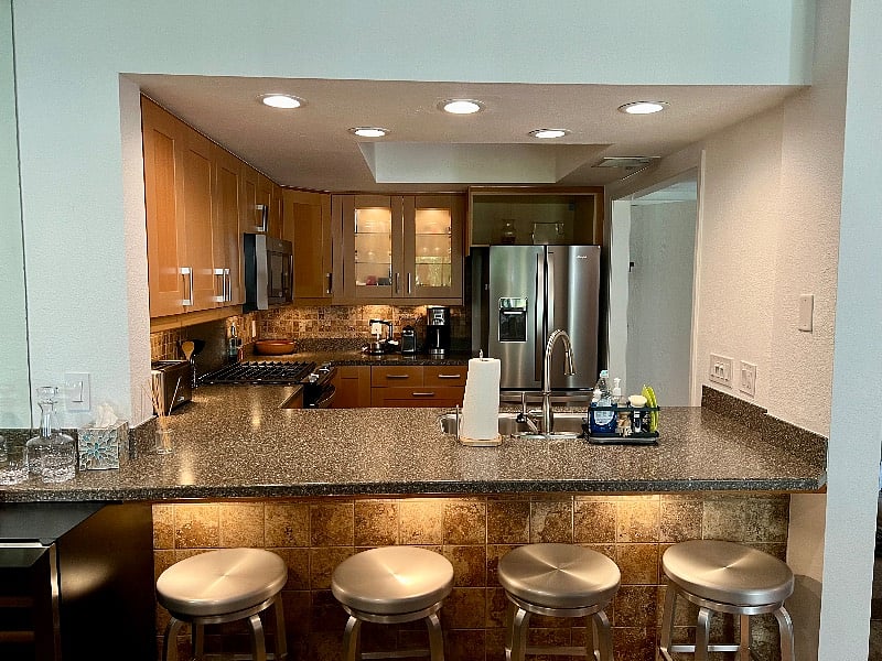 Entertain guests while you cook at the spacious breakfast bar.