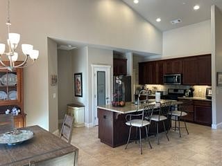 Kitchen area with eating bar