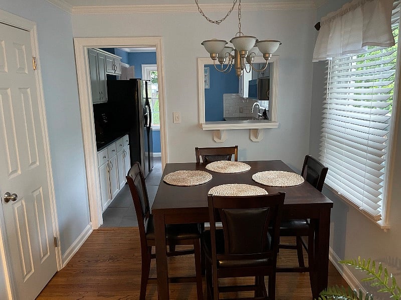 Small dining area, closet off to the side.