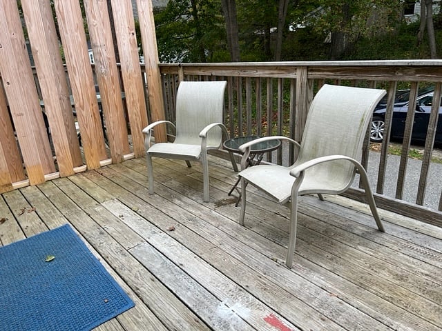 Private deck to the back of the building.