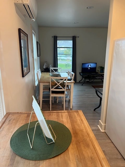 Kitchen looking to living/dining area