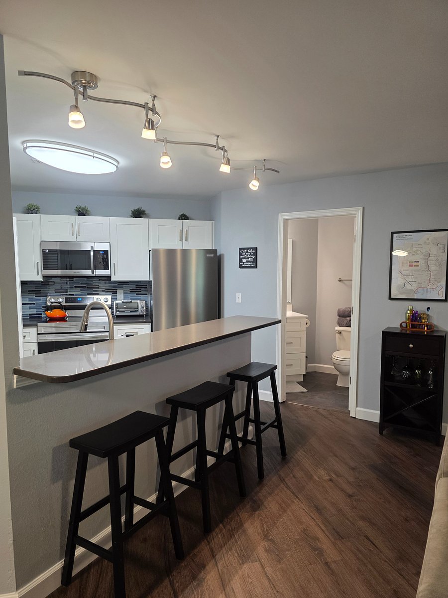 Kitchen has a nice bar for casual eating or entertaining.