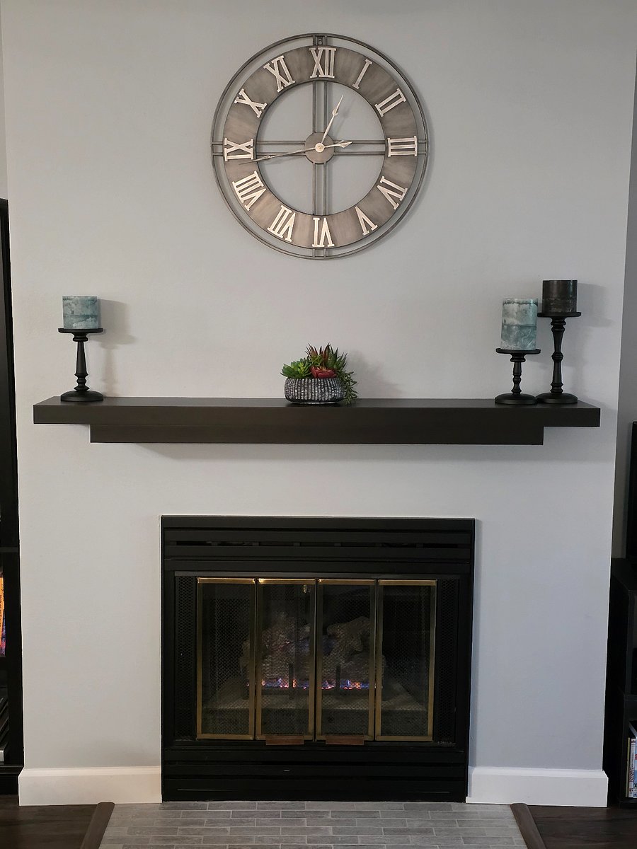 Fireplace and mantle.