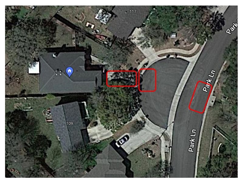 2 Cars can park in driveway
1 can park perpendicular to driveway
Open parking in cul-de-sac