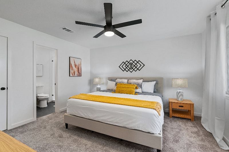 The primary suite offers a king-size, luxury-rated mattress designed for exceptional comfort and restful sleep.
