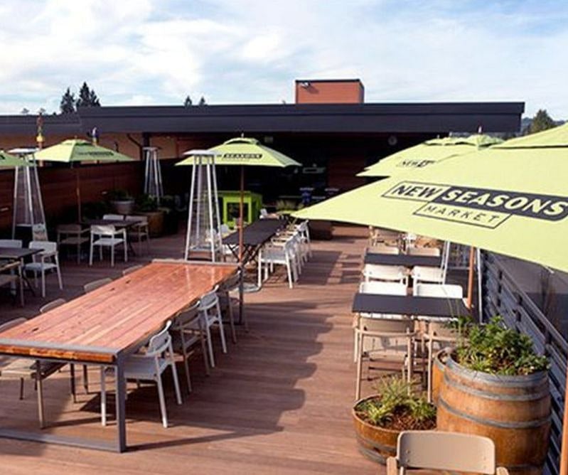 Roof top dining at New Seasons down the street. Awesome view and fire pit in the winter.