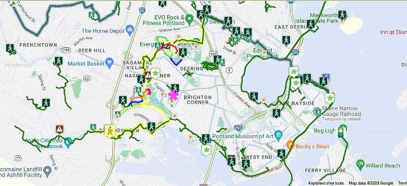 Nearby hiking and running trails. House is marked in by pink star.