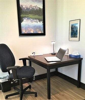 Desk area in a corner of the living room.