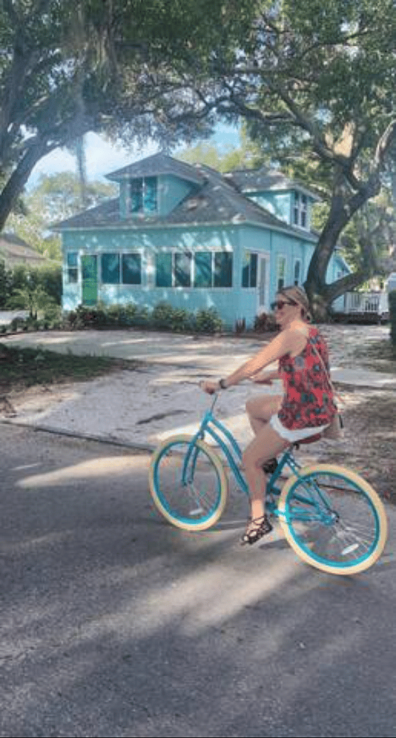 Cruise around like Jill here, on our great beach cruisin' bikes! Don't forget your helmet and waiver :)