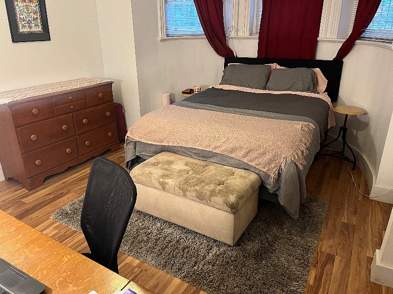 Comfortable queen-size bed with new headboard.