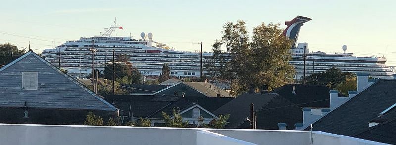 Roof Top view of passing Cruise Ship on Mississippi River